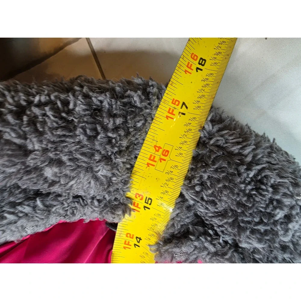 Pink Black Insulated Dog Winter Coat Fleece Lined Faux Fur Collar Large ‎ G1